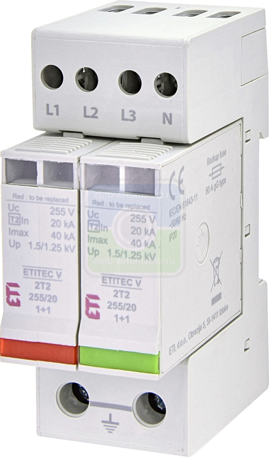 ETI 2442945 Ограничитель перенапряжения ETITEC V 2T2 255/20 (3+1)