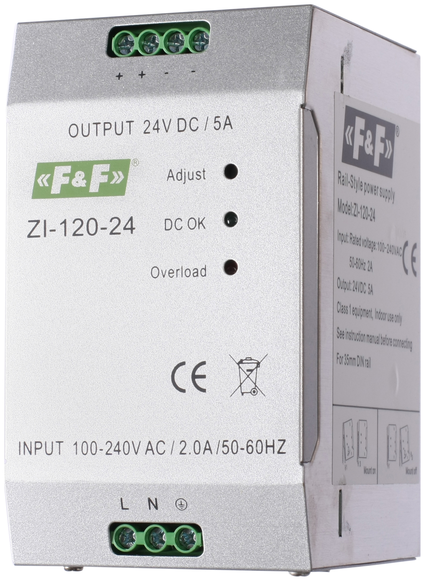 FIF EA11.001.003 ZI-120-24 Импульсный, мощность 120Вт, Uвых. 24В DC, монтаж на DIN-рейке/на плоскость