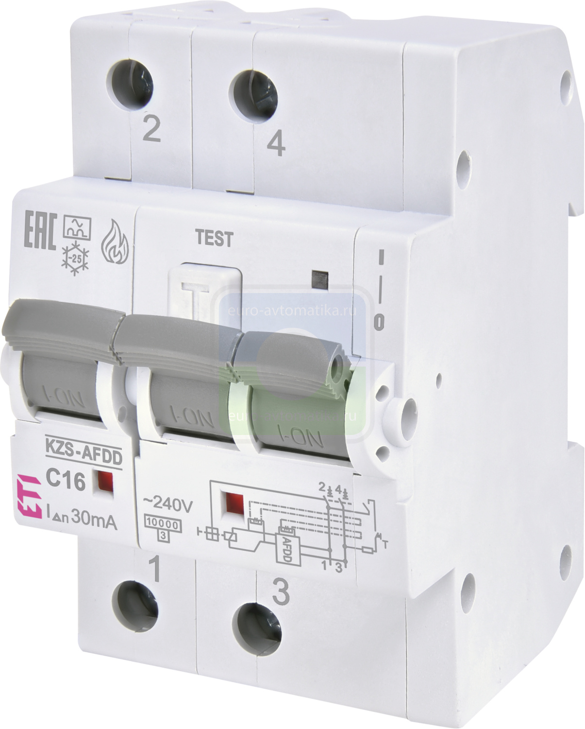 ETI 2173874 Диффер. автоматический выкл. KZS-AFDD 3M2p C 16/0,03 тип A (10kA, с защитой от дугов. замык.)