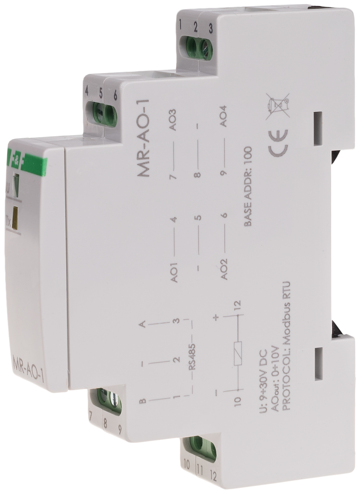 FIF EA12.003.015 MR-AO-1 Модуль расширения аналоговых входов, 4 AO, выходной сигнал 0-10В, RS-485, Modbus RTU, 1 модуль, установка на DIN-рейку