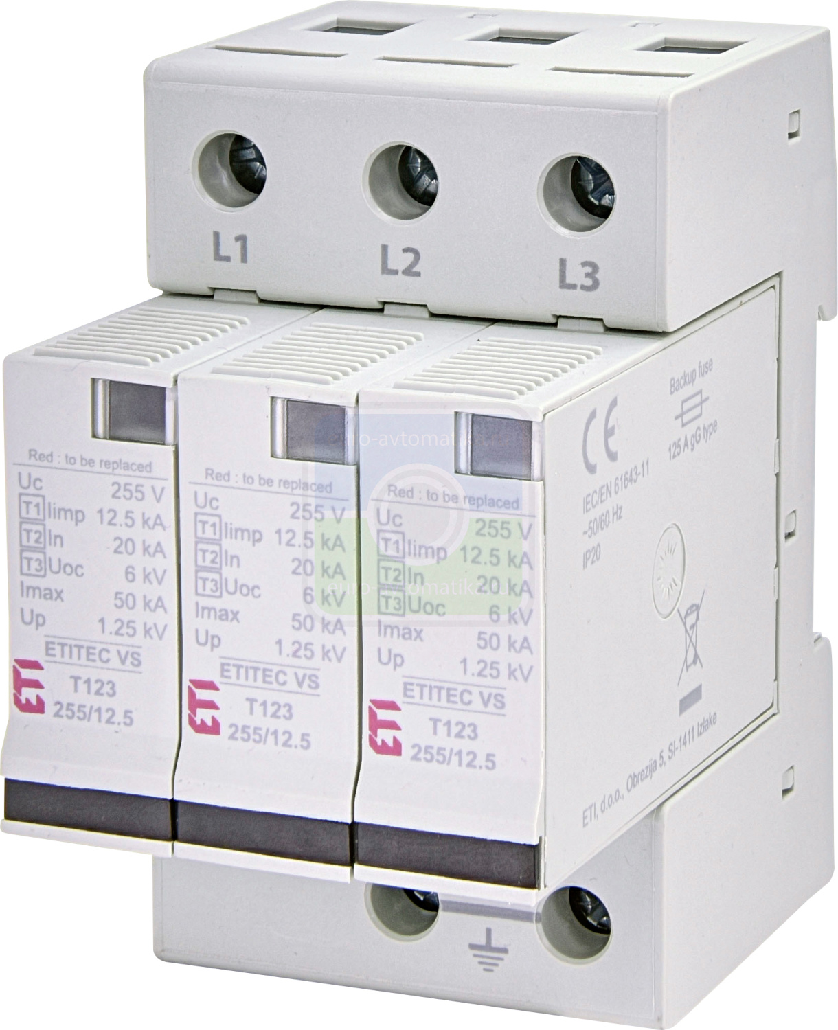 ETI 2442923 Ограничитель перенапряжения ETITEC VS T123 255/12,5 (3+0)