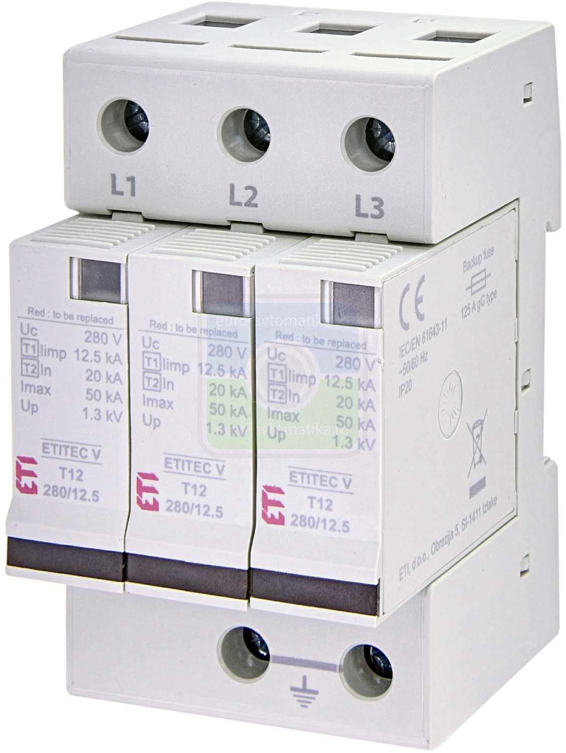 ETI 2442915 Ограничитель перенапряжения ETITEC V T12 280/12,5 (3+0) RC