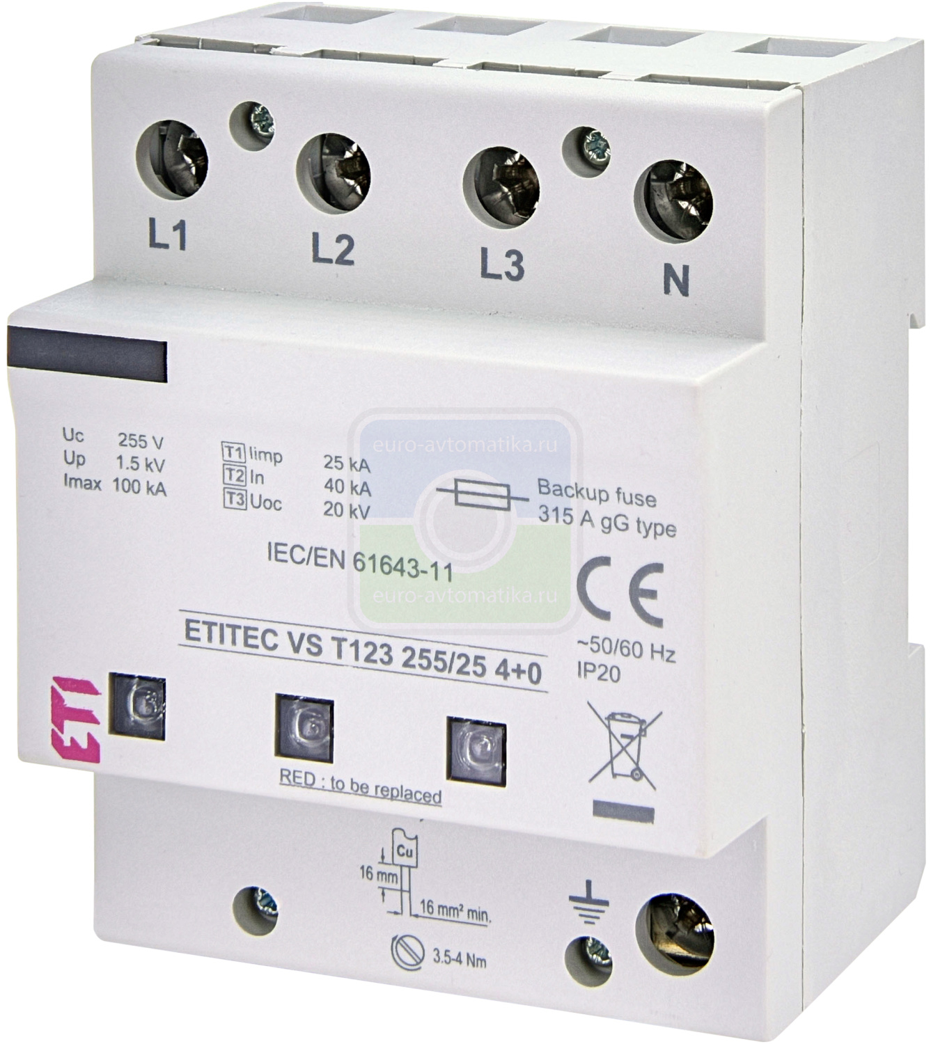 ETI 2442938 Ограничитель перенапряжения ETITEC VS T123 255/25 (4+0)