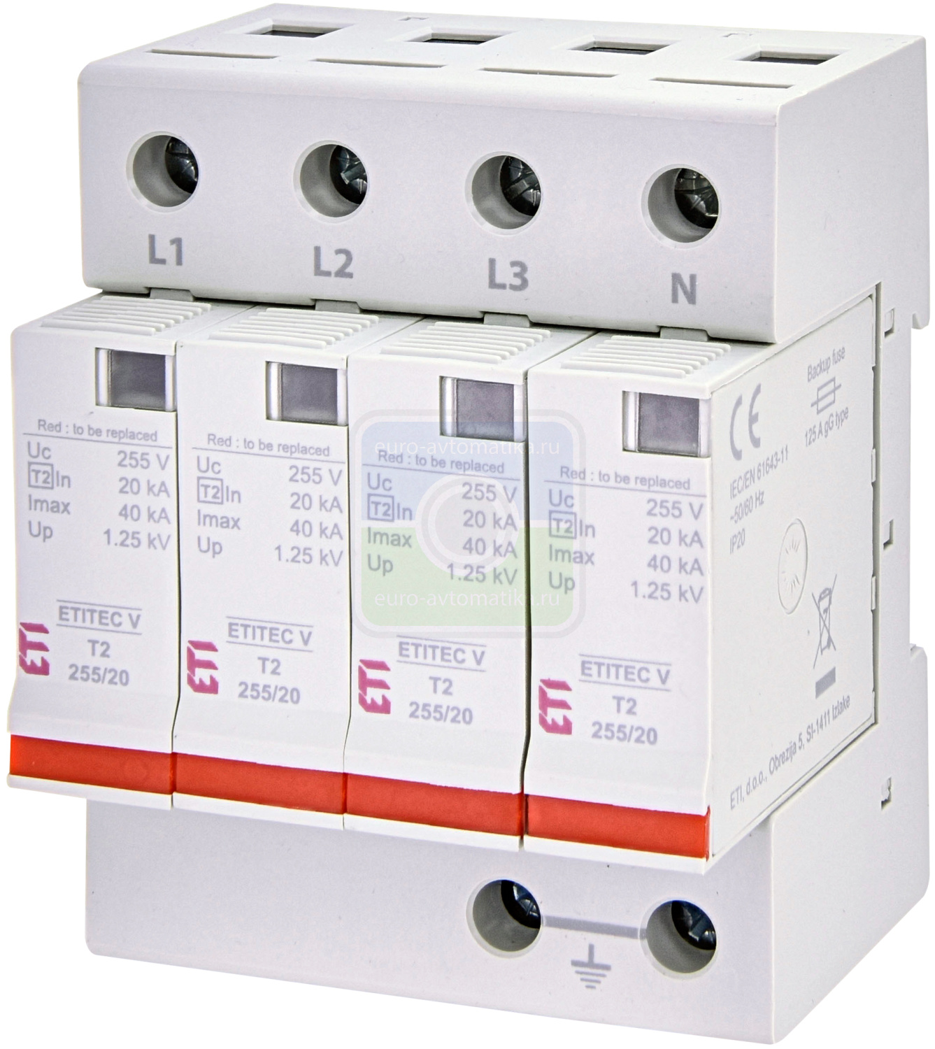 ETI 2442956 Ограничитель перенапряжения ETITEC V T2 255/20 (4+0)