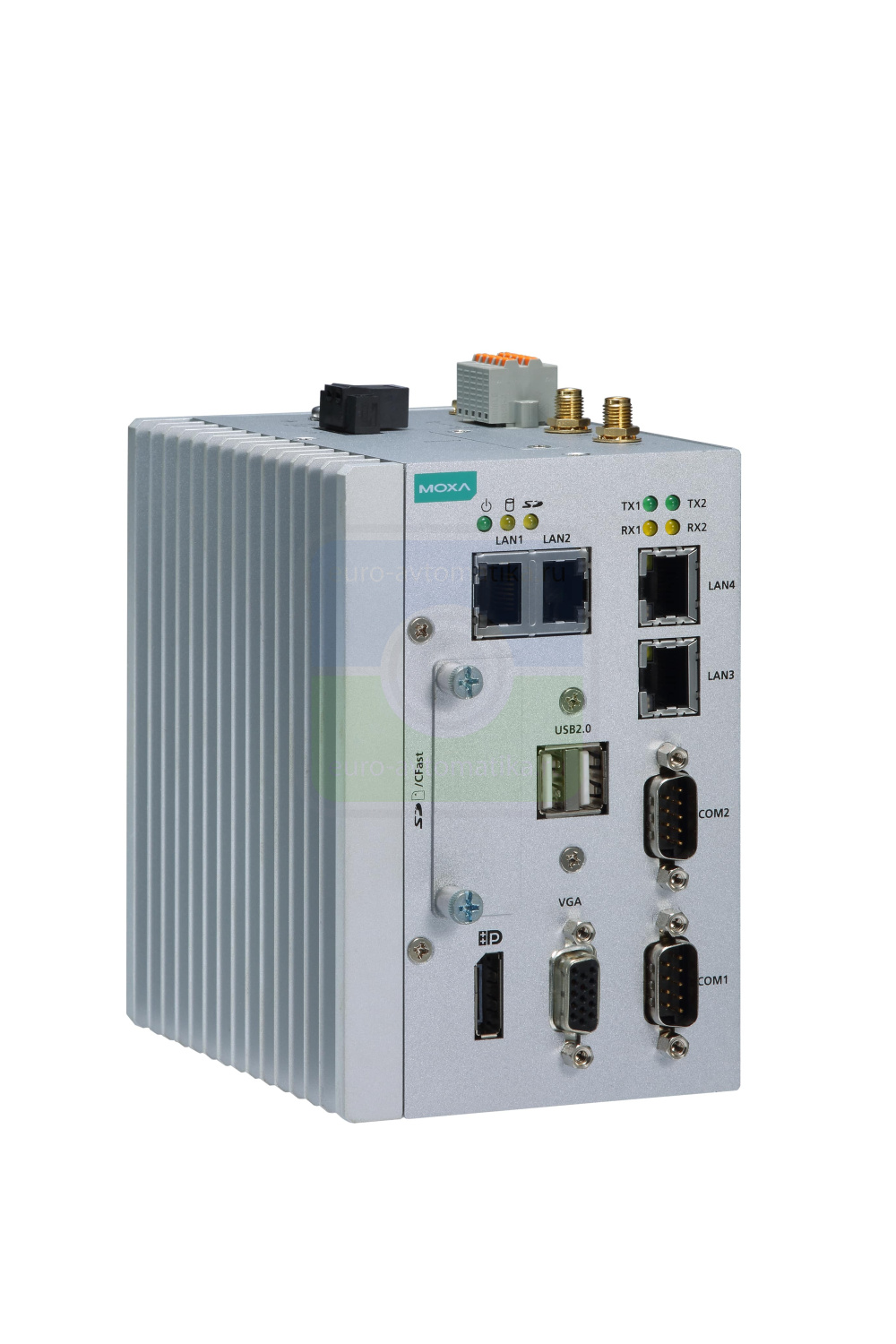 MOXA Компьютер MC-1121-E4-T-W7E x86 embedded computer with Intel Atom dual-core E3845 processor, 4 GB RAM, VGA, 2 USBs, 4 GigaLANs, 2 serial ports, 4 DIs, 4 DOs, 1 CFast socket, 1 SD slot, display port, 9 to 36 VDC power,32GB Cfast, WS7E