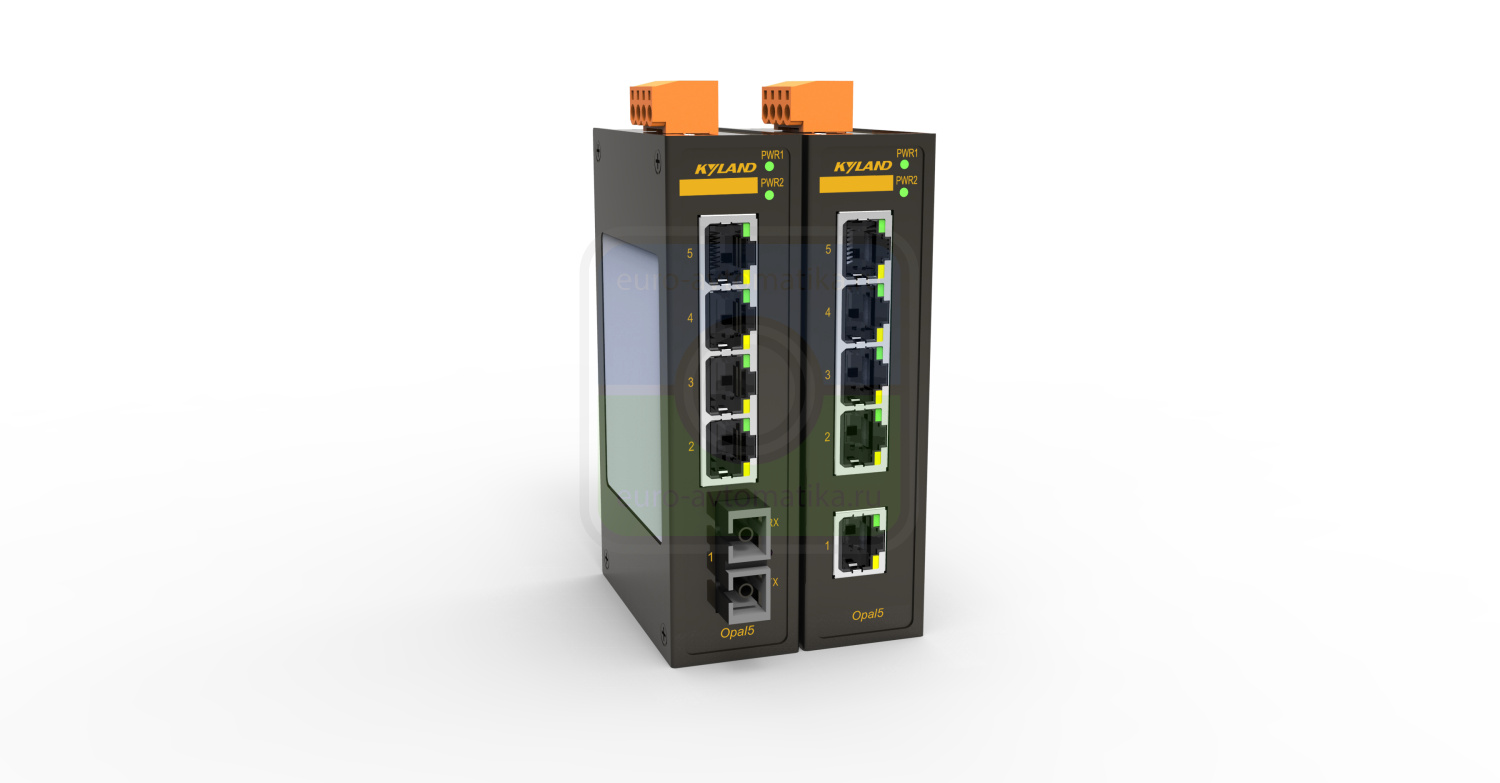 Kyland Коммутатор Opal5-1S4T-SC40-LV-LV 302210005 1 100Base-FX single mode fiber port, SC connector, 1310nm, 40km, 4 10/100Base-TX RJ45 ports, 18-30VAC/12-48VDC(18-30VAC/9-60VDC) dual redundant power inputs, -40 to 75⁰C operating temperature