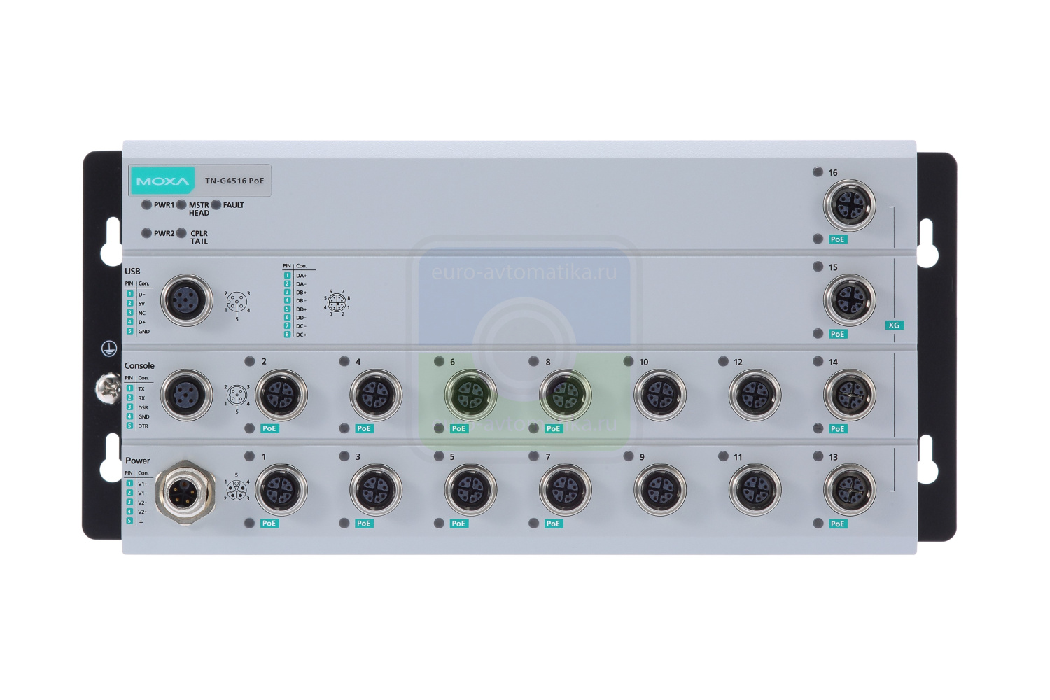 MOXA Коммутатор TN-G4516-8GPoE-4XGPoE-WV-T L2 switch, 12 Giga ports 8 with PoE, 4 10G PoE ports, t: -40/70℃