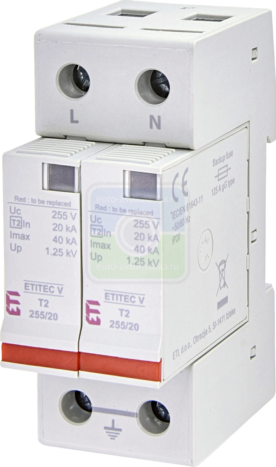 ETI 2442965 Ограничитель перенапряжения ETITEC V T2 440/20 2+0 RC