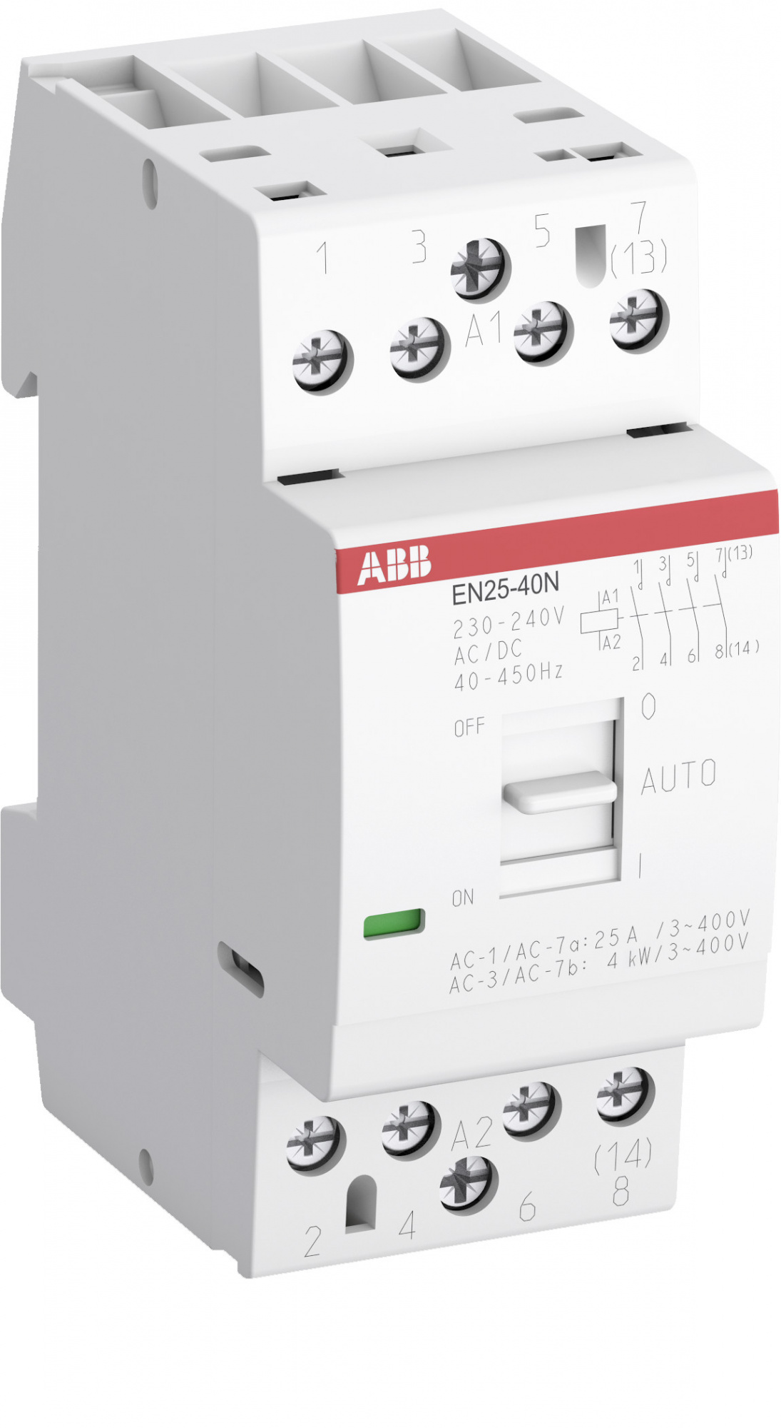 ABB 1SAE232111R0140 Контактор EN25-40N-01 модульный с ручным управлением (25А АС-1, 4НО), катушка 24В AC/DC