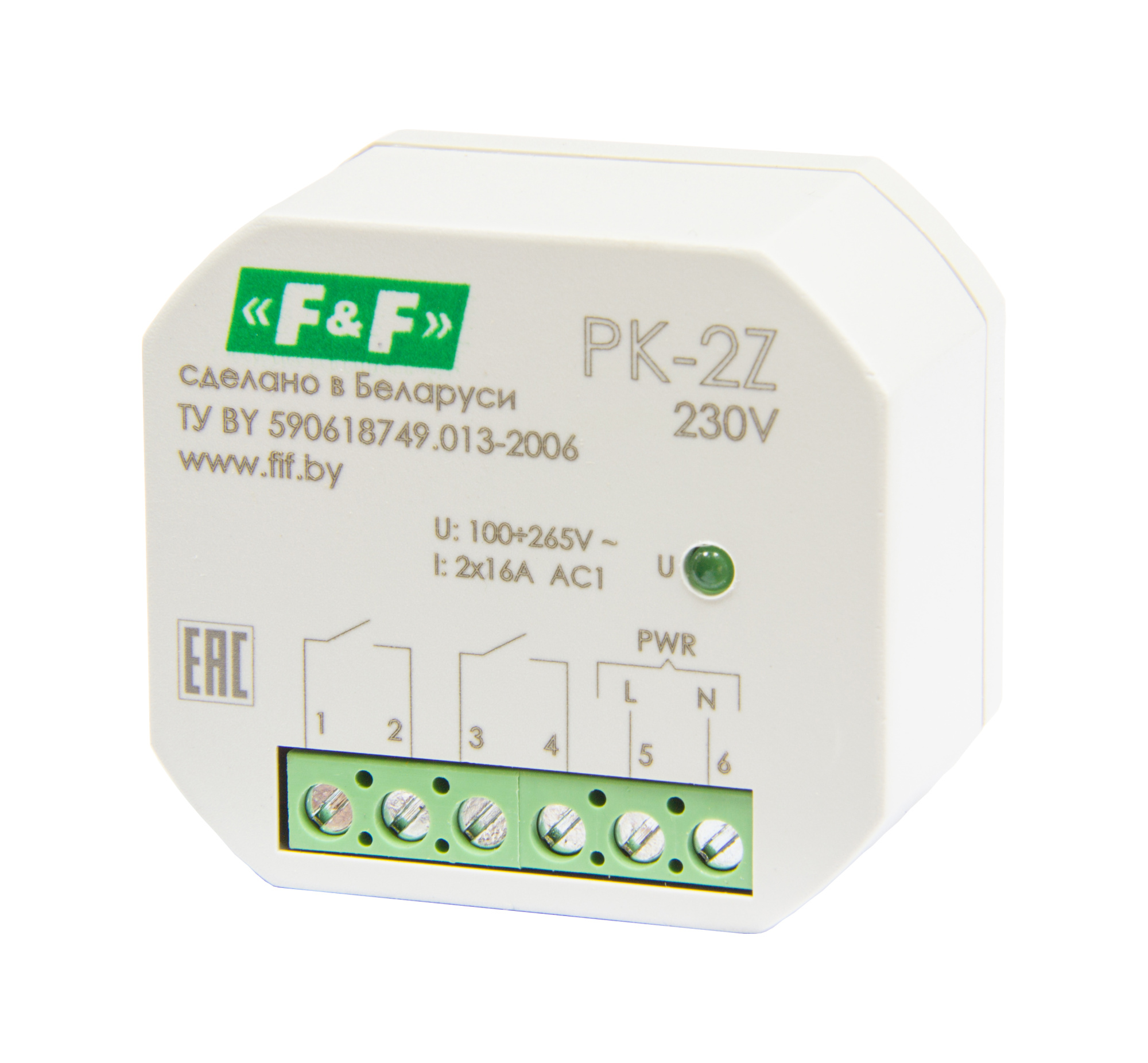 FIF EA06.001.049 PK-2Z/230 100-265 AC/DC, 16А, 2 замыкающих, для установки в монтажную коробку Ø 60мм