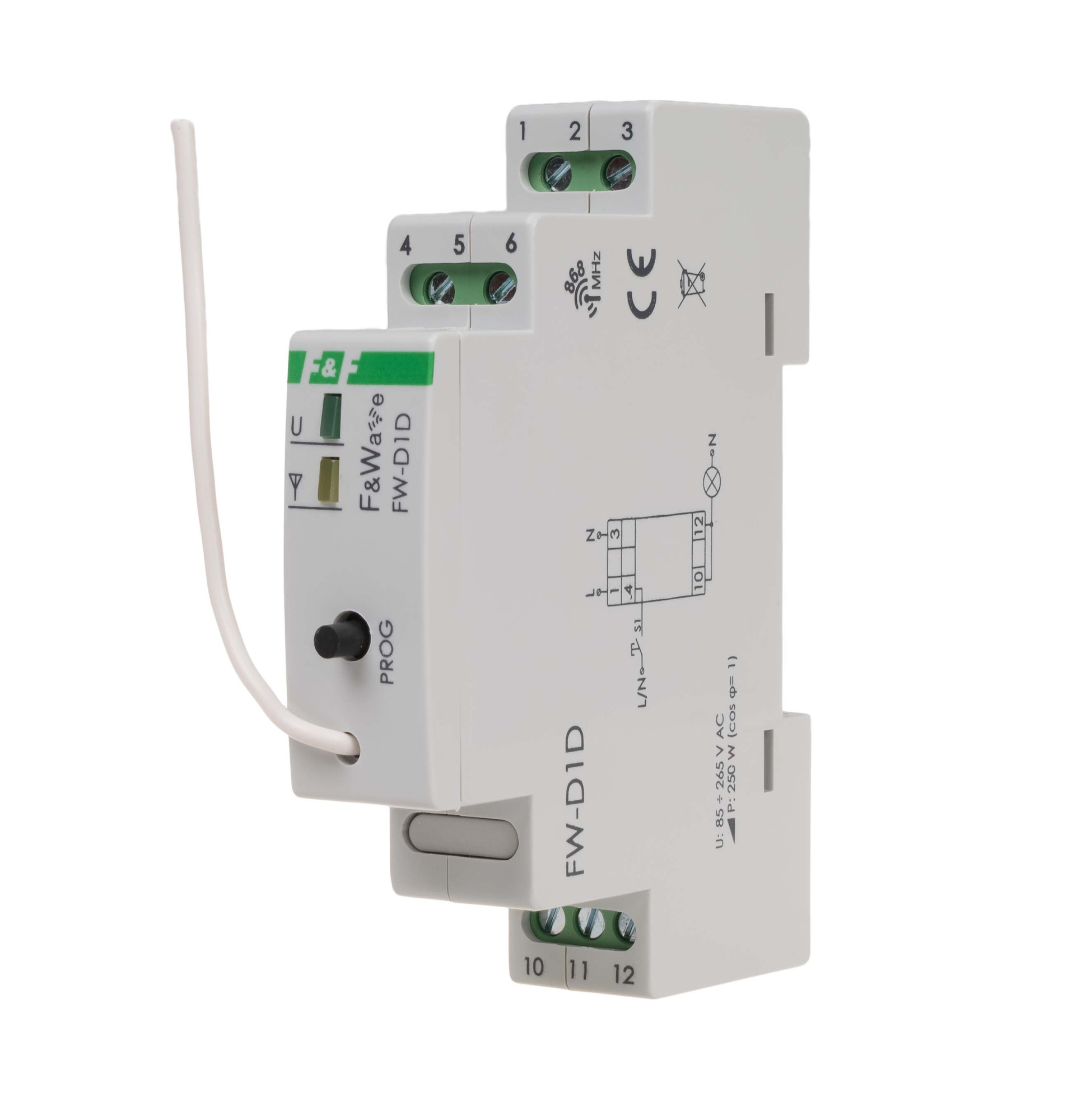 FIF EA14.002.001 FW-D1D Диммер одноканальный, для всех типов ламп, soft start, локальное и удаленное управление, до 8 радио передатчиков, монтаж на DIN-рейку