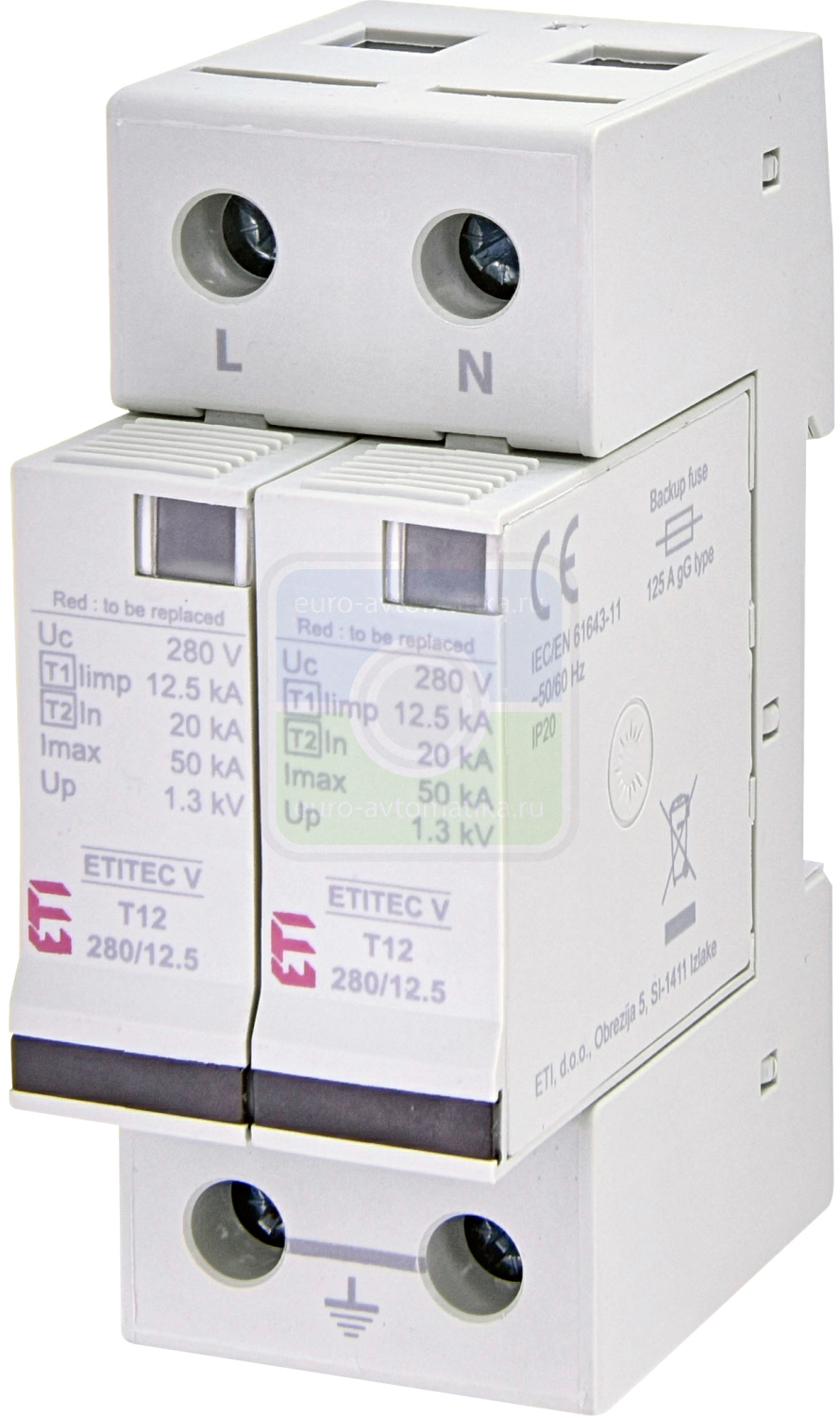 ETI 2442913 Ограничитель перенапряжения ETITEC V T12 280/12,5 (1+1) RC