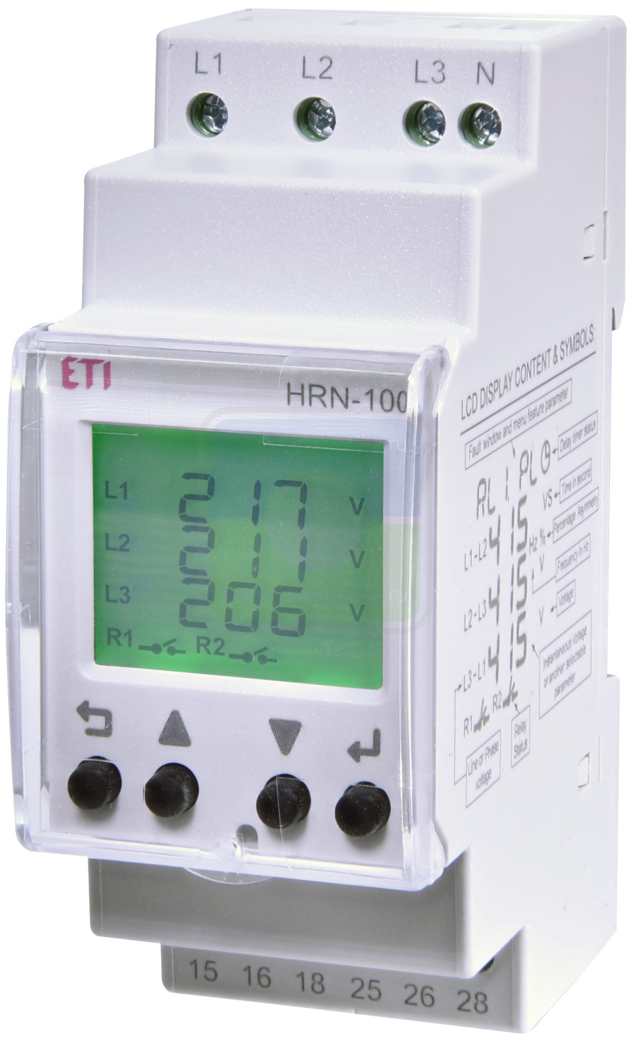 ETI 2470303 Реле контроля напряжения многофункциональное HRN-100 (3F, 2x5A_AC1)