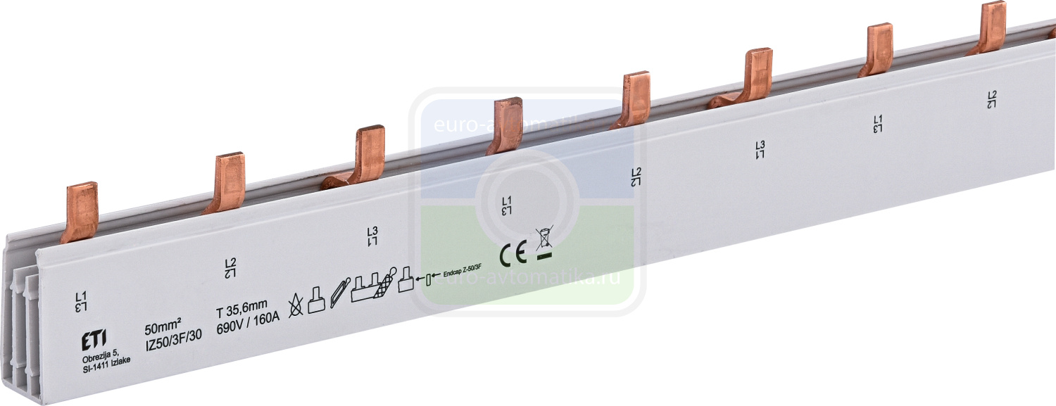 ETI 2921265 Шина питания IZS 50/3F/30 (50мм2, 3P, 1.05м, Pin, 30mod.)