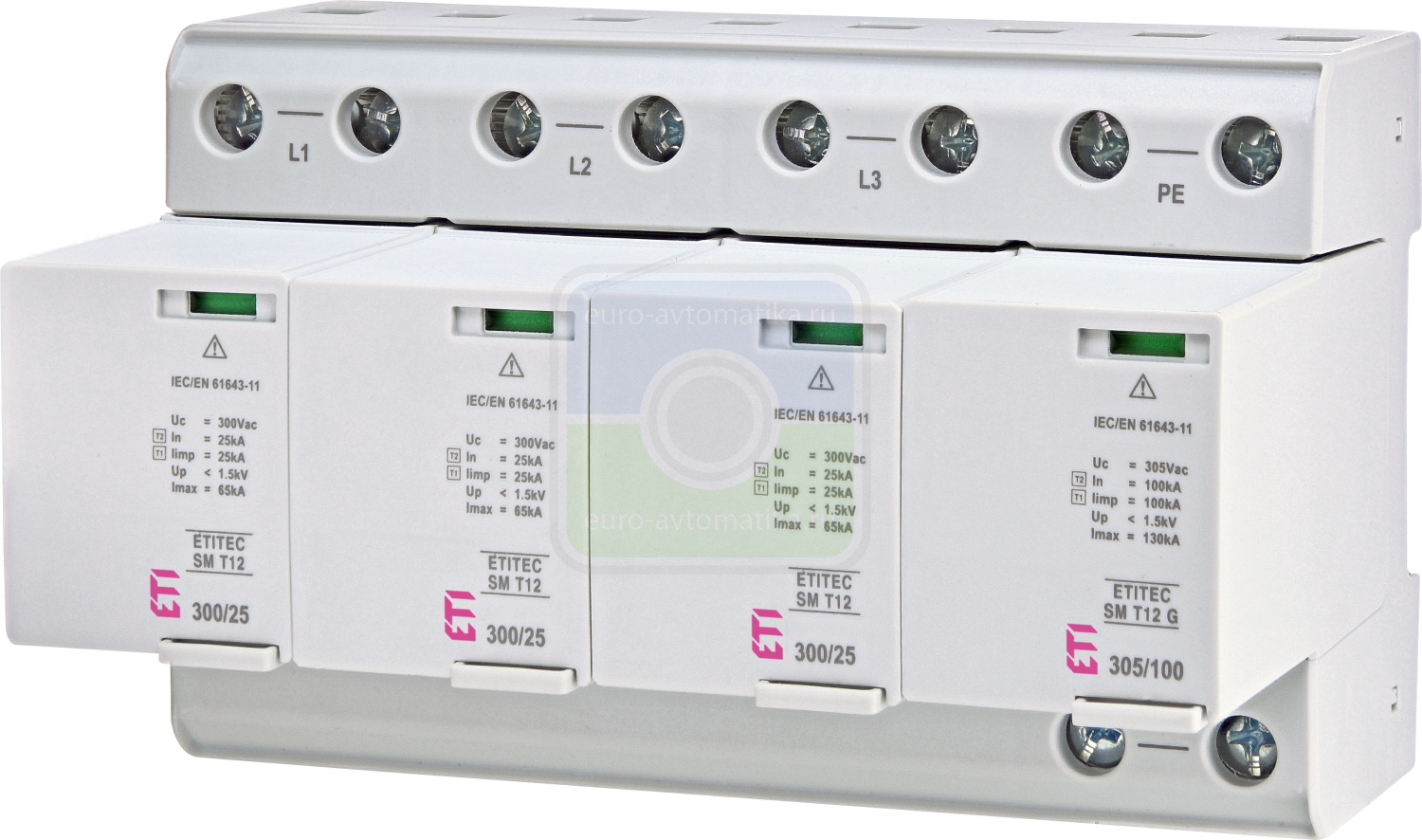 ETI 2440562 Ограничитель перенапряжения ETITEC SM T12 300/25 (3+1, 8p, TT, TN-S)
