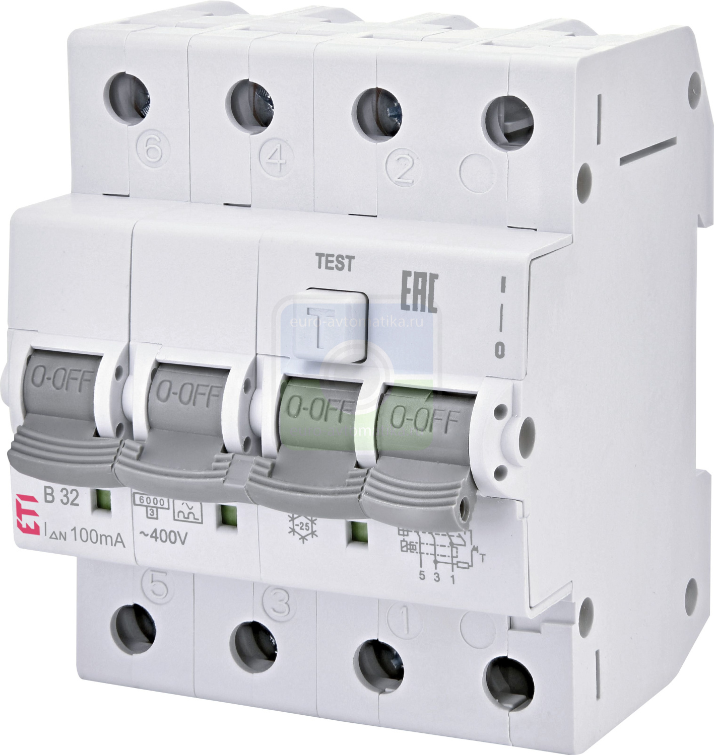 ETI 2174527 Диффер. автоматический выкл. KZS-4M 3p+N C 32/0,3 тип A (6kA)