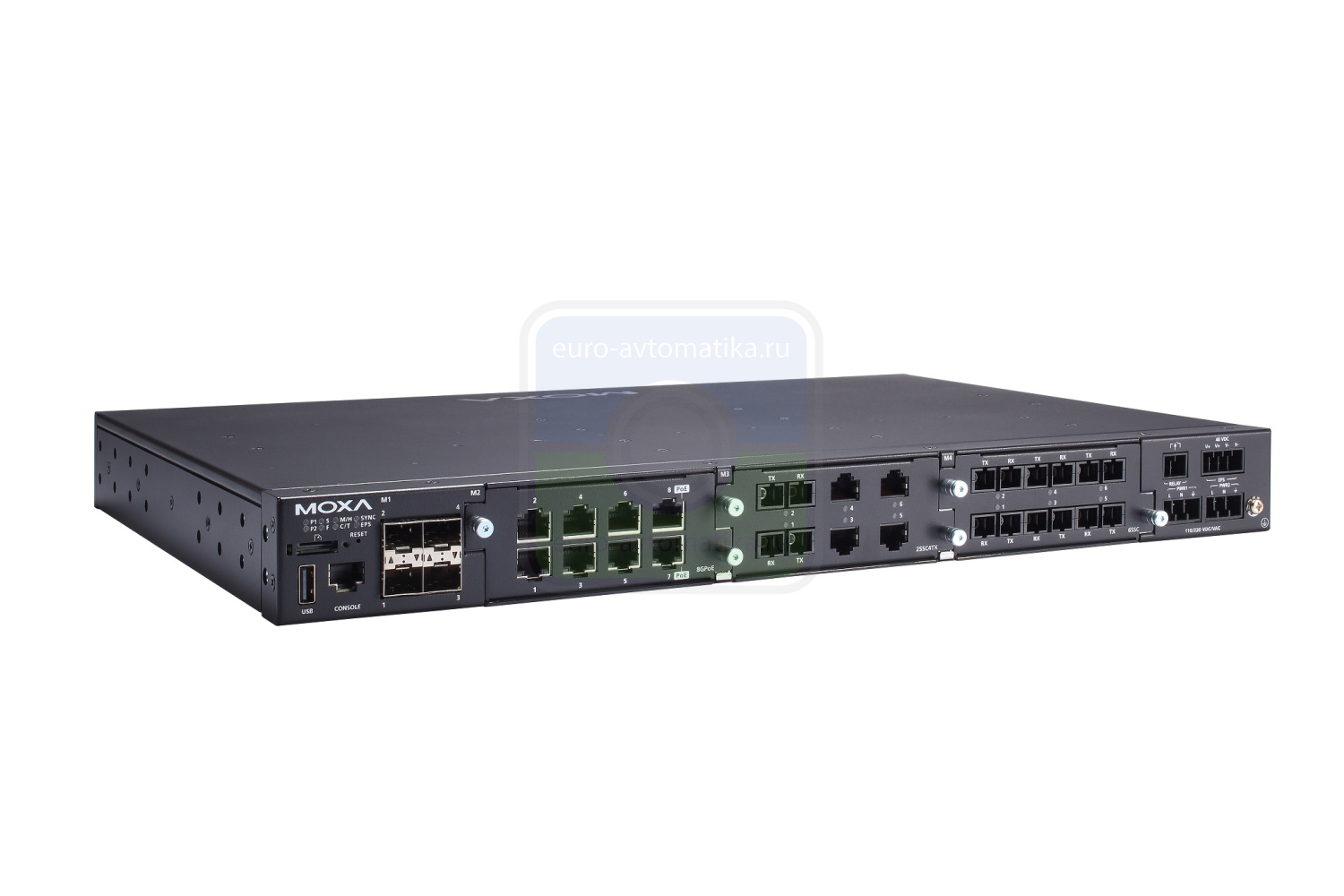 MOXA Коммутатор RKS-G4028-L3-4GT-2HV-T Layer 3 modular managed Ethernet switch with 4 10/100/1000BaseT(X) ports, 3 slots for Ethernet modules, 2 isolated power supplies (110/220 VAC/VDC), t: -40/75