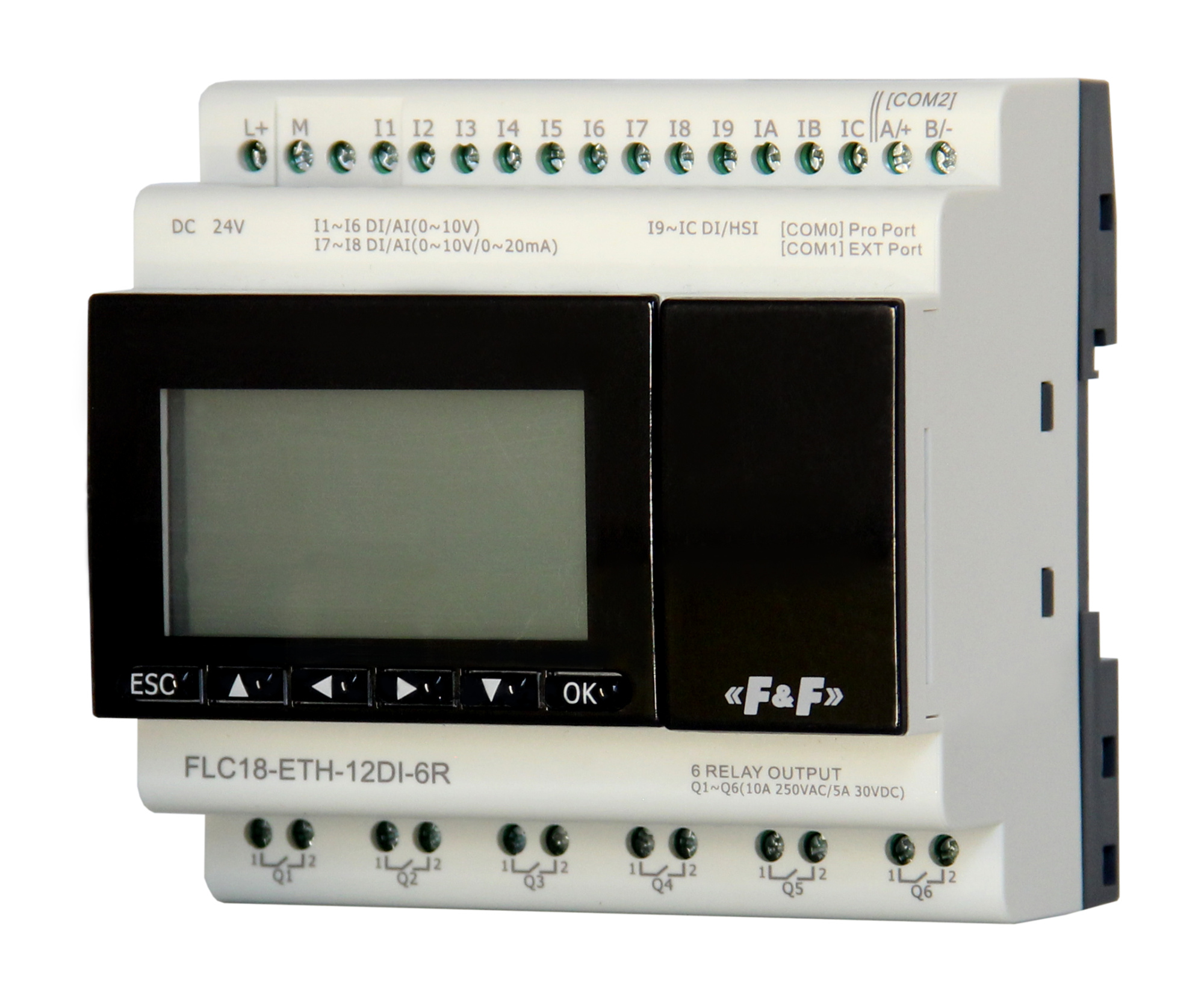 FIF EA12.004.003 FLC18-ETH-12DI-6R  Расширение до 16 доп. модулей, ЖК-дисплей,Modbus RTU, Modbus TCP, MQTT, веб-сервер, Ethernet, RS485, RS232 (UART), FBD 6 модулей, монтаж на DIN-рейку