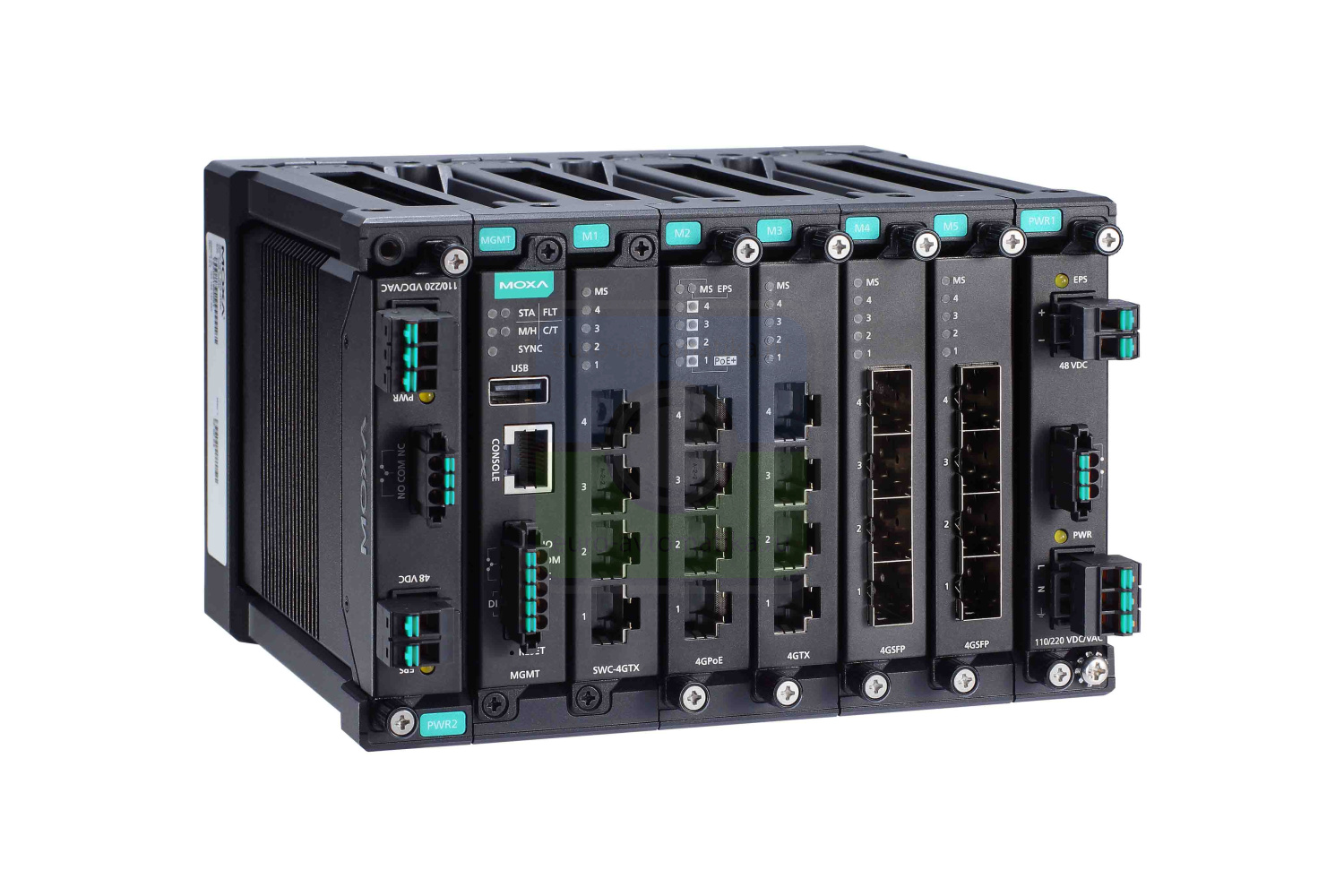 MOXA Коммутатор MDS-G4020 Layer 2 full Gigabit modular managed Ethernet switch with 4 fixed Gigabit ports, 4 slots for optional 4-port GE/FE modules, 2 slots for isolated power modules, up to 20 Gigabit ports, t: -10/60
