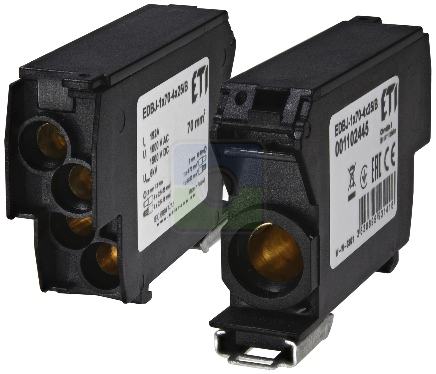 ETI 1102445 Блок распределительный EDBJ-1x70-4x25B (192A, 1000V AC/1500V DC, IN: 1x70, OUT: 4x25, черный)