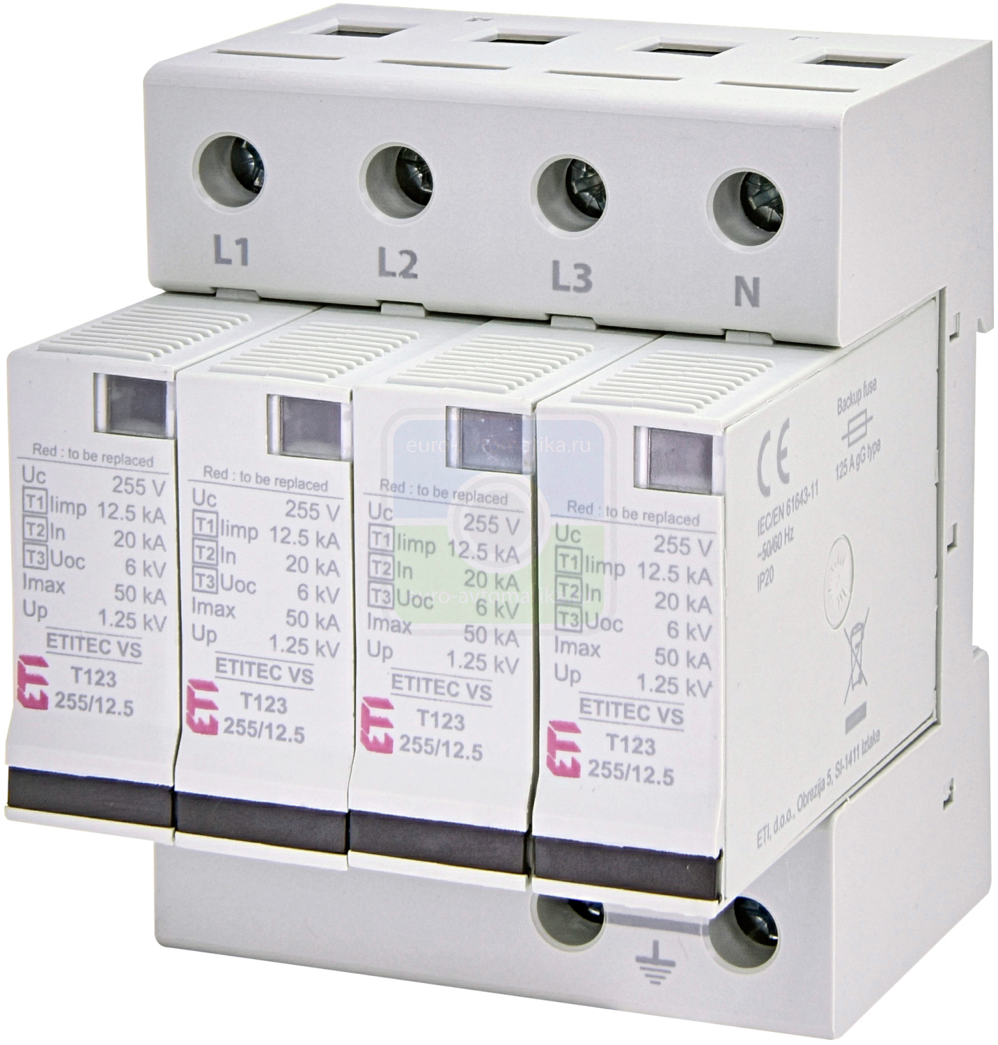 ETI 2442924 Ограничитель перенапряжения ETITEC VS T123 255/12,5 (4+0)