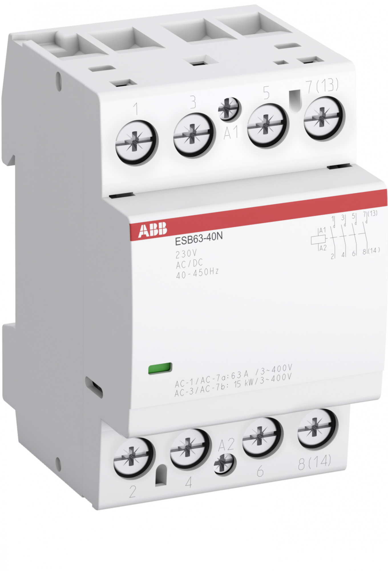 ABB 1SAE351111R0640 Контактор ESB63-40N-06 модульный (63А АС-1, 4НО), катушка 230В AC/DC